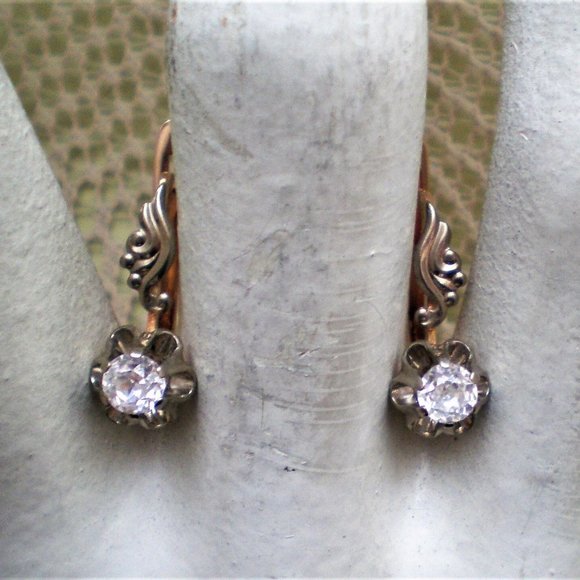 Russian USSR Soviet 14K 585 Rose Pink White Gold 0.50CT CZ Buttercup EAR… - Picture 6 of 8